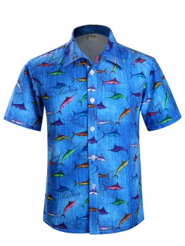 APTRO Men's Hawaiian Shirt Tropical Fish Short Sleeved Aloha Shirts 