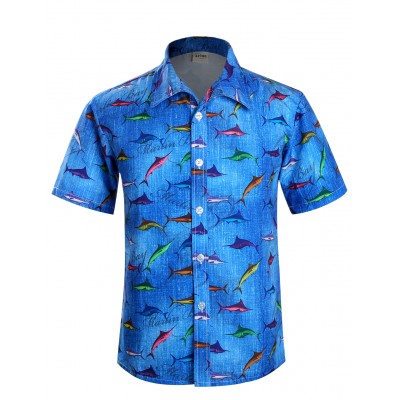 APTRO Men's Hawaiian Shirt Tropical Fish Short Sleeved Aloha Shirts 