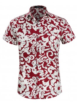 APTRO Men's Short Sleeve Casual Button Down Floral Paisley Shirt 