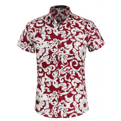 APTRO Men's Short Sleeve Casual Button Down Floral Paisley Shirt 