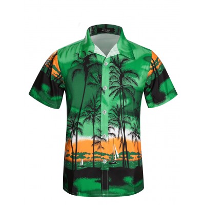 APTRO Men's Hawaiian Shirt Short Sleeve Palm Beach Board Shirt 