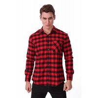 APTRO Men's 100% Cotton Long Sleeve Plaid Flannel Casual Shirt