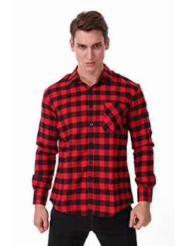 APTRO Men's 100% Cotton Long Sleeve Plaid Flannel Casual Shirt