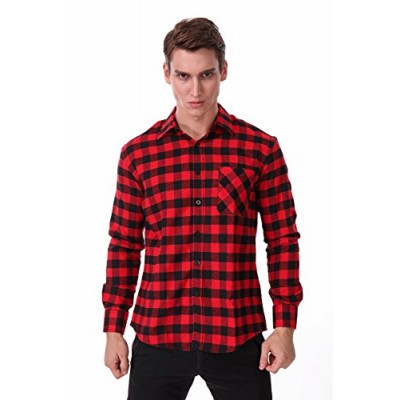 APTRO Men's 100% Cotton Long Sleeve Plaid Flannel Casual Shirt