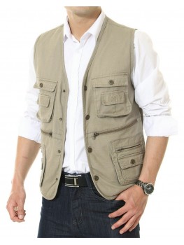 APTRO Men's 100% Cotton Outdoor Multi Pocket Vest