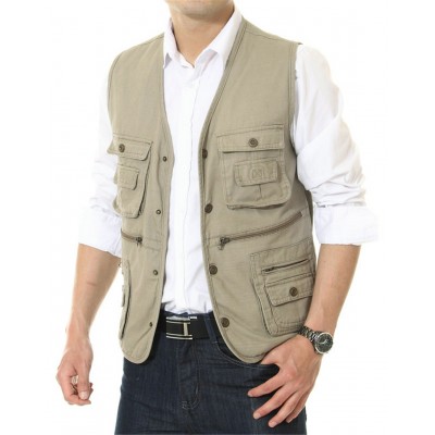 APTRO Men's 100% Cotton Outdoor Multi Pocket Vest