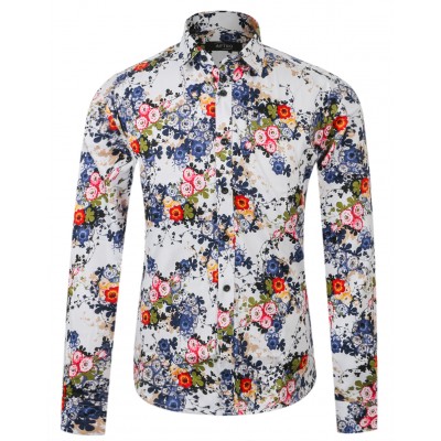 APTRO Men's Spring Flower Printing Fashion Fashion Lapel Long Sleeve Shirt