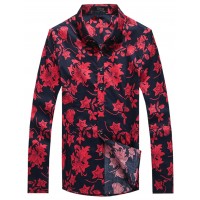 APTRO Men's Cotton Print Holiday Style Long Sleeve Floral Shirt