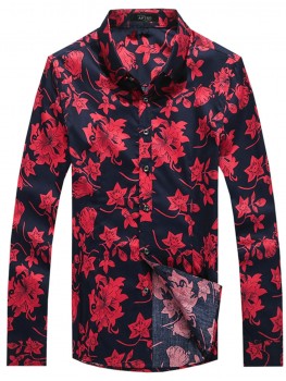 APTRO Men's Cotton Print Holiday Style Long Sleeve Floral Shirt