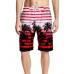 APTRO Men's Colorful Stripe and Coconut Tree Printing Beach Short