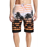 APTRO Men's Colorful Stripe and Coconut Tree Printing Beach Short